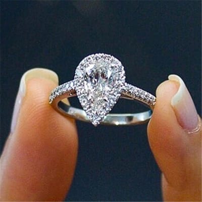 Huitan eenvoudige en klassieke waterdruppelvormige damesring met glanzende zirkonia, delicate trouwring, tijdloze sieraden 10 gray