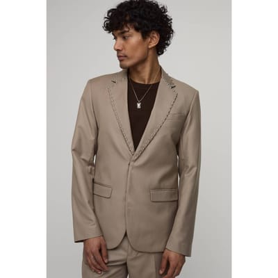 Slim Fit Western Blazer Met Studs | Taupe | Size 34