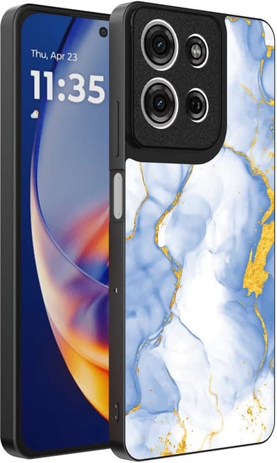 Geschikt voor Motorola Edge 50 Neo Telefoonhoesje met Lichtblauw Goud Marmer Opdruk - TPU Backcover Case Lightblue Gold Marble Design - Smartphonica geschikt voor Motorola Edge 50 Neo