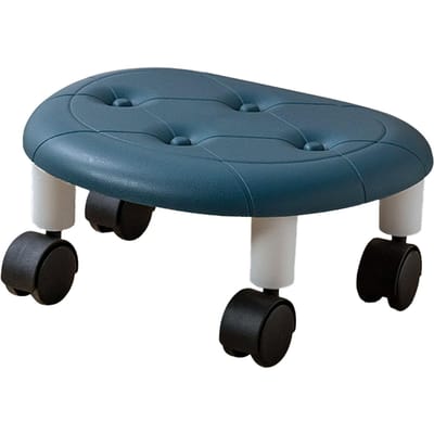 Lage Roller Zitting PU Oppervlak Plastic Structuur Verplaatsbare Universele Wielen Kruk voor Woonkamer Baby blauw
