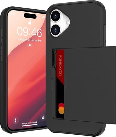 Hoesje Geschikt voor iPhone 16 Plus Hoesje Zwart - shockproof Backcover met pasjeshouder - Ruimte voor 2 pasjes