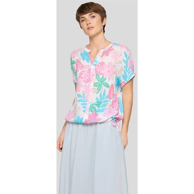 Zomerblouse met tunnelkoordje bij de zoom - roze / rosé / blauw - Gr. 40 van Goldner Fashion