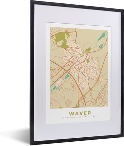 Fotolijst incl. Poster - Retro - Kaart - Waver - Stadskaart - Plattegrond - 30x40 cm - Posterlijst
