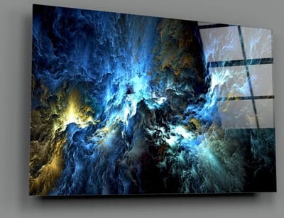 Glasschilderij - Kosmisch blauw - Abstract - Wanddecoratie - 110x70 cm - 4 mm