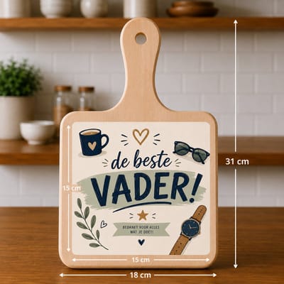 Kaasplank met Tegel De Beste Vader – Vaderdag Cadeau – Houten Serveerplank 18x31 cm met Tegel 15x15 cm – Cadeau voor Papa