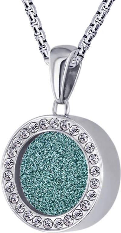 Quiges 12mm Mini Munt Hanger Zilverkleurig RVS Glans met Glitter Turkoois Munt en Box Ketting Ankerketting 42-46cm
