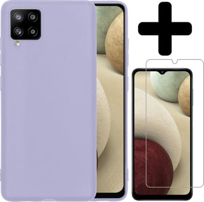 Hoesje - Met Screenprotector - Geschikt voor Samsung Galaxy A12 - Sterk & Shockproof - Back Cover - Siliconen Case - Telefoon Hoes - Telefoonhoesjes - Lila