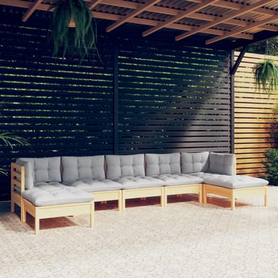 vidaXL - 7-delige - Loungeset - met - grijze - kussens - grenenhout