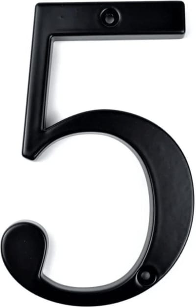 Matteo Black 10 cm nr. 5 - Zwart Huisnummer - Zwart Modern huisnummer - Huisnummer Zwart - 10cm hoog