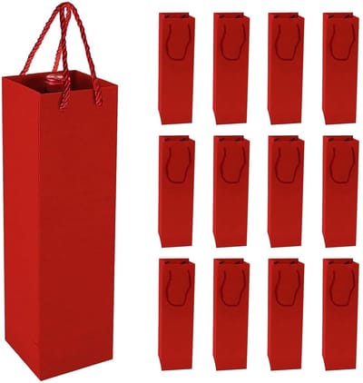 Dailygoods- Wijnfleszak 12 Stuks - Geschenkpakket - Geschenkzakjes - Kraftpapier - Herbruikbaar - Sterk en Dik - Geschenkzak