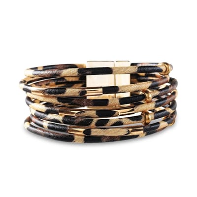 Sorprese armband - Luipaard III - armband dames - leer - wikkelarmband - Model T - Cadeau
