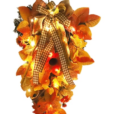 Guirlande de Feuilles d'Érable Automne Artificiel Pivoine Tournesol Fleur Goutte d'Eau Guirlande Décoration de Festival pour Porte d'Entrée Type 1 orange