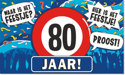 BTH - Gevelvlag 80 Jaar - 150x90cm - XXL Polyester Vlag - Vlag - Feestvlaggen - Flag - Verjaardag - Verjaardag Versiering