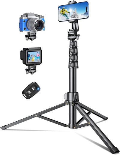 Verstelbare en Lichtgewicht Smartphone Tripod met Draadloze Afstandsbediening, 177 cm Hoogte, Ideaal voor Reisfotografie en Vlogs