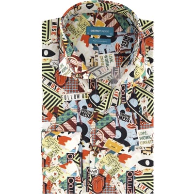 District Indigo Overhemd Creative Mess Print Multicolor  38