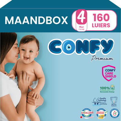 Confy Premium - Luiers Maat 4 (7-14kg) - 160 Luiers - Maandbox