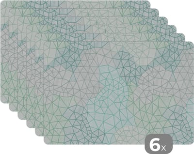 Placemat - Placemats kunststof - Geometrie - Patroon - Groen - 45x30 cm - 6 stuks - Hittebestendig - Anti-Slip - Onderlegger - Afneembaar