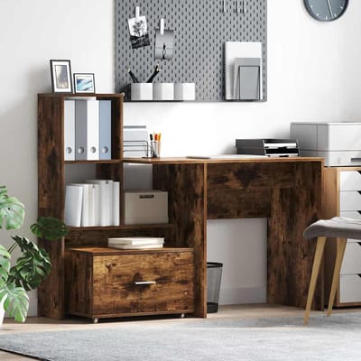 vidaXL - Bureau - Rook - Eiken - Bewerkt - hout - 131,5 - x - 50 - x - 106,5 - cm