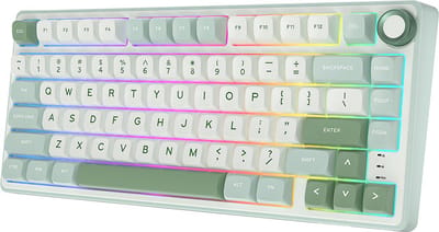 Royal Kludge RKR75 - RGB Mechanisch Gaming Toetsenbord - Foam Touch - Sky Cyan - USB - Hot Swappable Switch - Silver Switches - Inclusief Stofkap