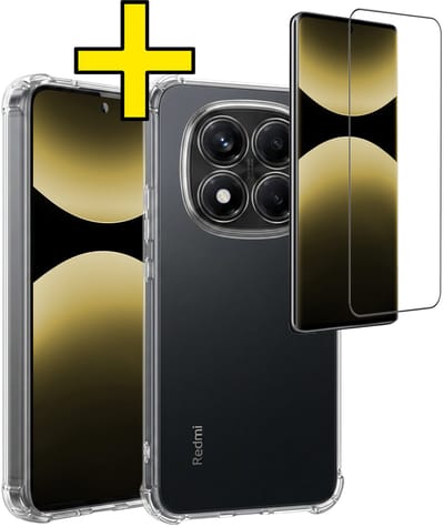 Hoesje - Met Screenprotector - Geschikt voor Xiaomi Redmi Note 14 Pro - Sterk & Shockproof - Siliconen Case - Back Cover - Telefoon Hoes - Shock Proof - Telefoonhoesjes - Transparant
