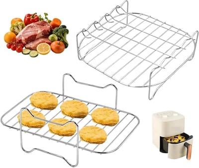 Set van 2 Stapelbare RVS Grillroosters voor Airfryer - Perfect voor Frietjes en Kipvleugels