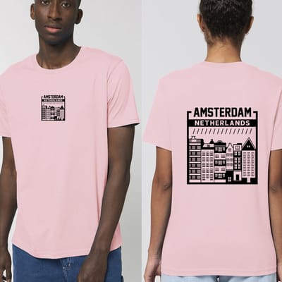 Heren en Dames T Shirt Amsterdam - Roze - Maat S
