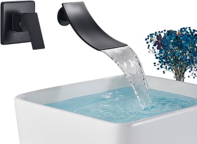 Luxe Waterval Kraan Voor Aan De Muur - Mat Zwart - Keramisch - Spa - Wastafelkraan - Warm en Koud Mengkraan - Dual Gaten Mixer