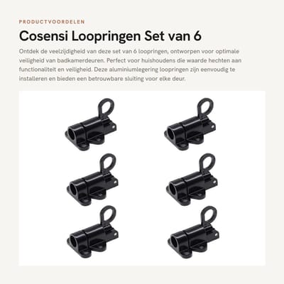Dailygoods- Loopringen Set van 6 - Schuifslot - Automatische Veertrekring - Aluminiumlegering - Bevestigingsclips - Veiligheid Badkamerdeuren - Bevestigingsringen
