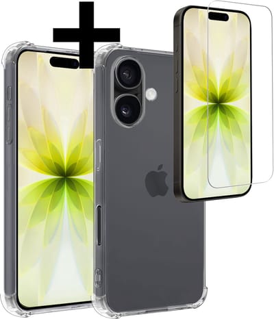 Hoesje - Met Screenprotector - Geschikt voor Apple iPhone 17 - Sterk & Shockproof - Siliconen Case - Back Cover - Telefoon Hoes - Shock Proof - Telefoonhoesjes - Transparant