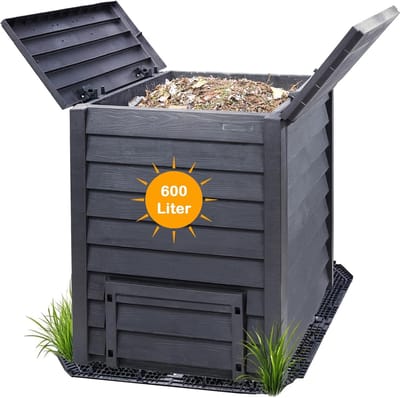 Yoursol Thermo Houtcompostbak 600 L, inclusief bodemrooster, kunststof tuincompostbak antracietbruin, thermocompostbak met bodemrooster, tuincompostbak, tuincompostbak