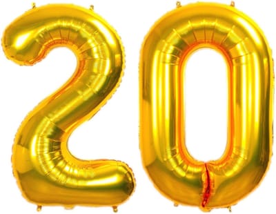 Folie Ballon Cijfer 20 Jaar Goud 70Cm Verjaardag Folieballon Met Rietje