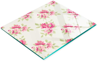 Glazen serveerplank met grafisch bloemenpatroon 60x52 cm