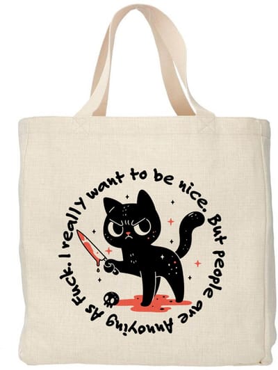 Creasowl® - People are annoying as fuck tote bag - Boodschappentas 38 x48 cm - Polylinnen- Kat tas - Shopper - Canvas tas - Boodschappen tas - Totebag - Schoudertas - Draagtas - Katten mama