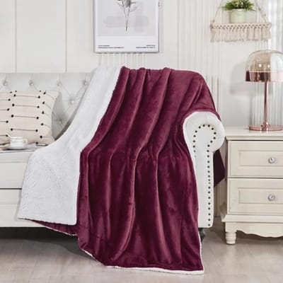 Livano Deken - Pluche - Wollen - Dekentje - Fleece - Plaid - Knuffeldeken - Bank Deken - 1 Persoons - Bordeaux Rood