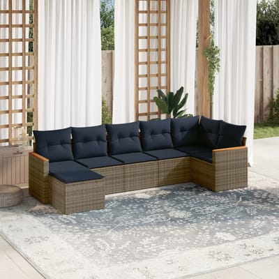 vidaXL - 7-delige - tuinbankset - met - kussens, - grijs - polyrotan