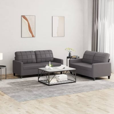 vidaXL - 2-delige - Loungeset - met - kussens - kunstleer - grijs
