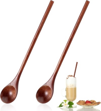2pcs Lange Houten Lepels - 20cm Houten Lepels - Lange Houten Lepel - Lange Honinglepel - Houten Lepel - Lange Koffielepels voor Koffie - Honing - Thee - Soepen - Koken (Donkerbruin)