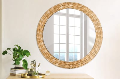 Coloray Bedrukte Spiegel - Rieten patroon Wandspiegel Decoratieve Print - 70 cm - Oranje Bedrukte Spiegel - Wandspiegel Decoratieve Print - Bedrukte Spiegel - Spiegel Met Bedrukte Lijst