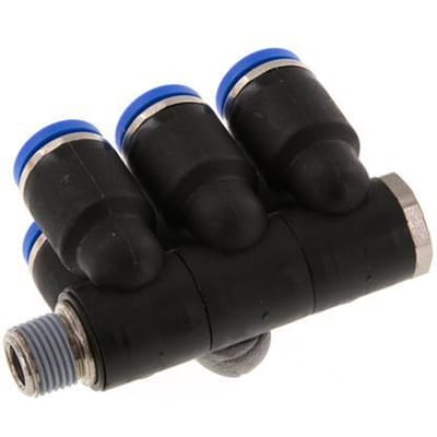 8mm x R1/8'' 6-way Manifold Messing/PA 66 Insteekfitting Buitendraad Draaibaar NBR