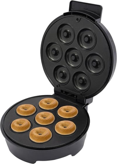 Donut Maker - Mini Donuts - Zelf Donuts Maken - Dubbelzijdig Verwarmen - 7 Kleine Donuts - Zwart Zilver