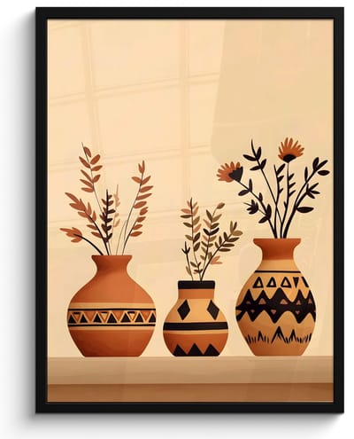 Poster in lijst - Fotolijst 60x80 cm - Posters - Vazen - Bloemen - Bladeren - Minimalistisch - Posterlijst zwart - Decoratie - Wanddecoratie woonkamer - Muurdecoratie slaapkamer