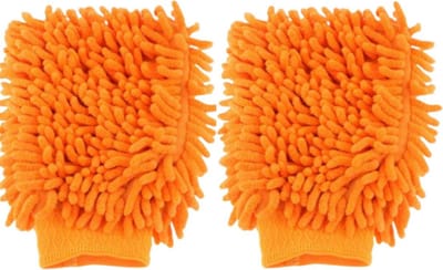 Dubbelzijdige Chenille Microvezel Schoonmaak Handschoen - Oranje - 2 Handschoenen