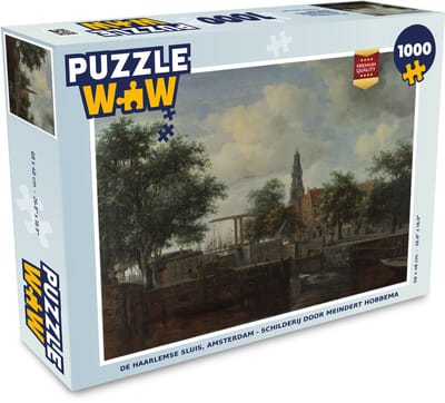 Puzzel De Haarlemse sluis, Amsterdam - schilderij door Meindert Hobbema - Legpuzzel - Puzzel 1000 stukjes volwassenen