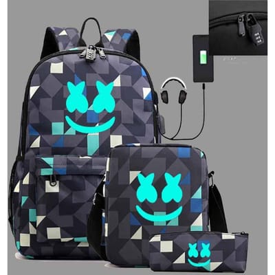 Marshmello Marshmallow Lichtgevende Rugzak Crossbody Etui Drie Delig Set Usb Opladen Student Schooltas Rugzak One size fits all