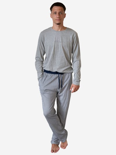 Phil & Co Heren Pyjama Set Lang Grijs Gestreept - Maat XXL