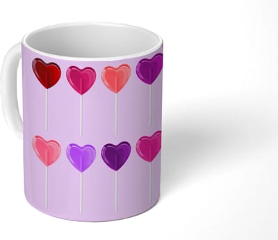 Mok - Koffiemok - Lolly - Hart - Roze - Snoep - Mokken - 350 ML - Beker - Koffiemokken - Theemok