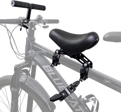 Vooraan gemonteerde kinderfietsstoelen met voetpedalen geschikt voor MTB en stadsfietsen