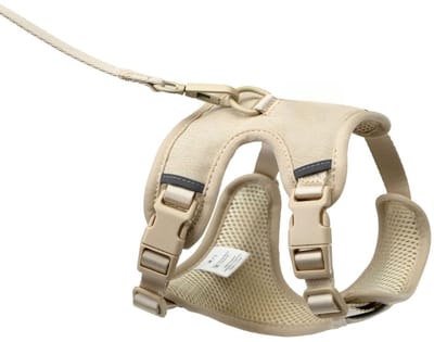 GTB® Kattentuigje met Looplijn - Kattentuigje - Kattenharnas - Beige - 18cm x 18cm x 17cm
