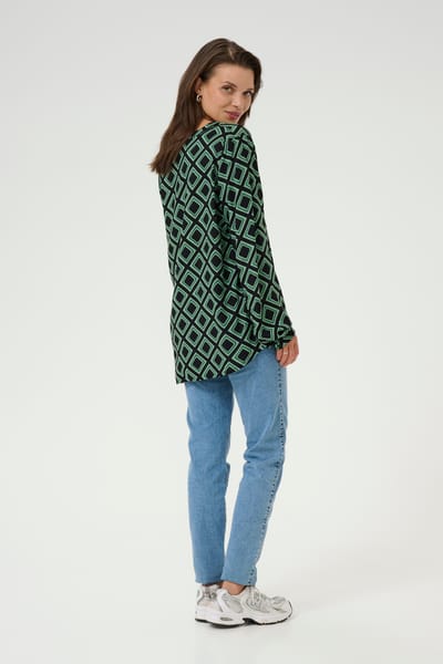 Blouse met lange mouwen Regular fit Black Deep/Green Geometric black green