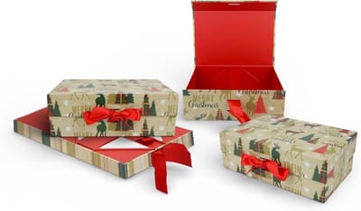 Magnetische geschenkdozen Kerst met luxe lint 5 stuks - Herbruikbaar cadeauverpakking